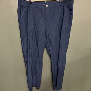 Liz Claiborne Womens Pants Sz XXL Linen Blend Blue Pockets Relaxed Casual